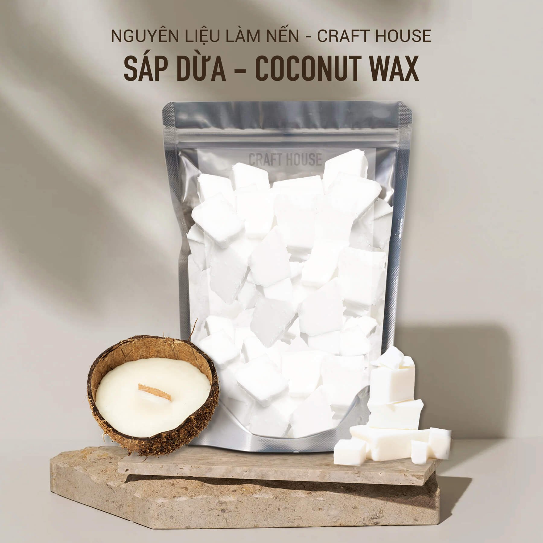 Sáp Dừa Thiên Nhiên Làm Nến Ly Natural Coconut Wax, Nến Thơm Handmade