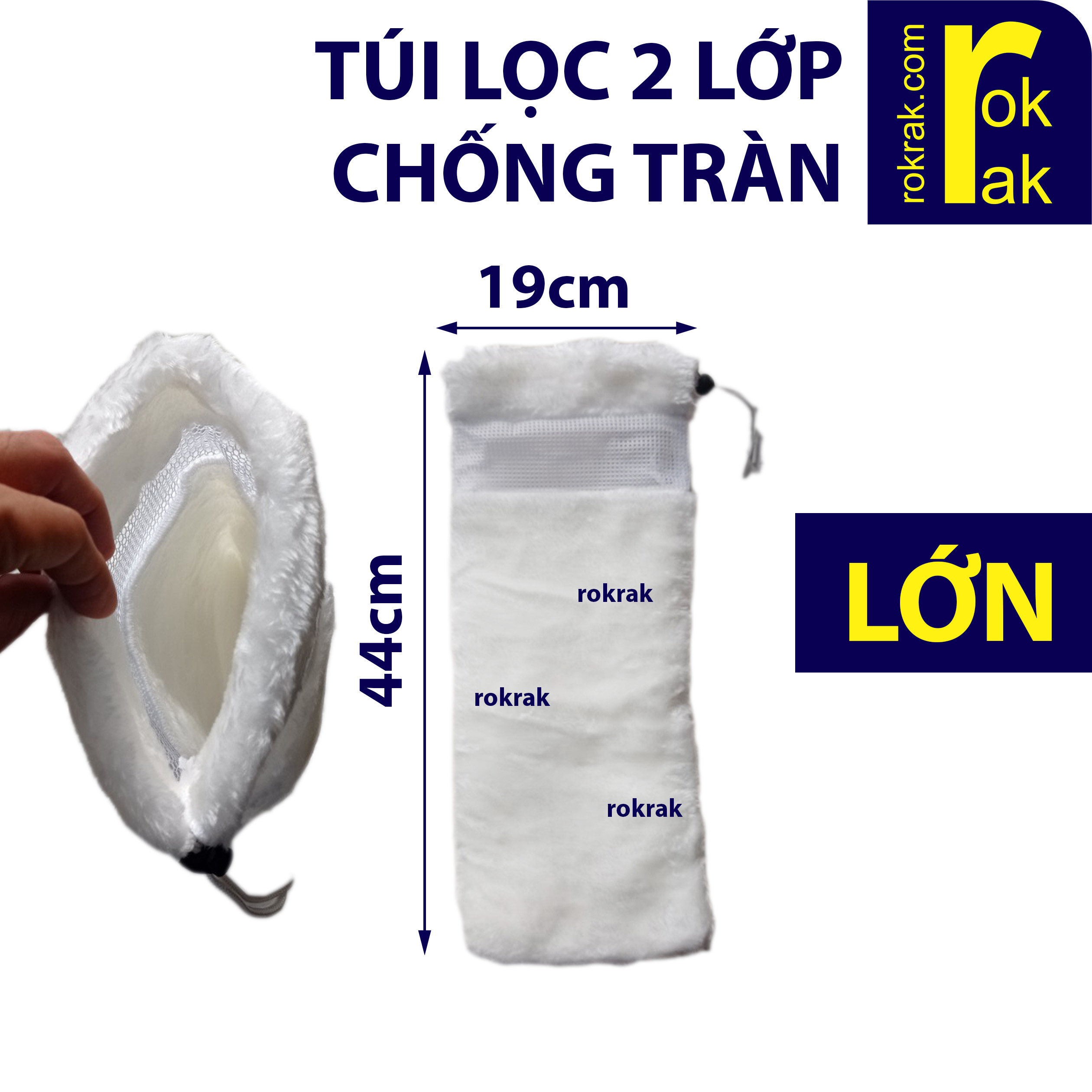 Túi lọc chống tràn 2 lớp LỚN cho lọc giữ cặn hồ cá bông SIZE 19x44 cm