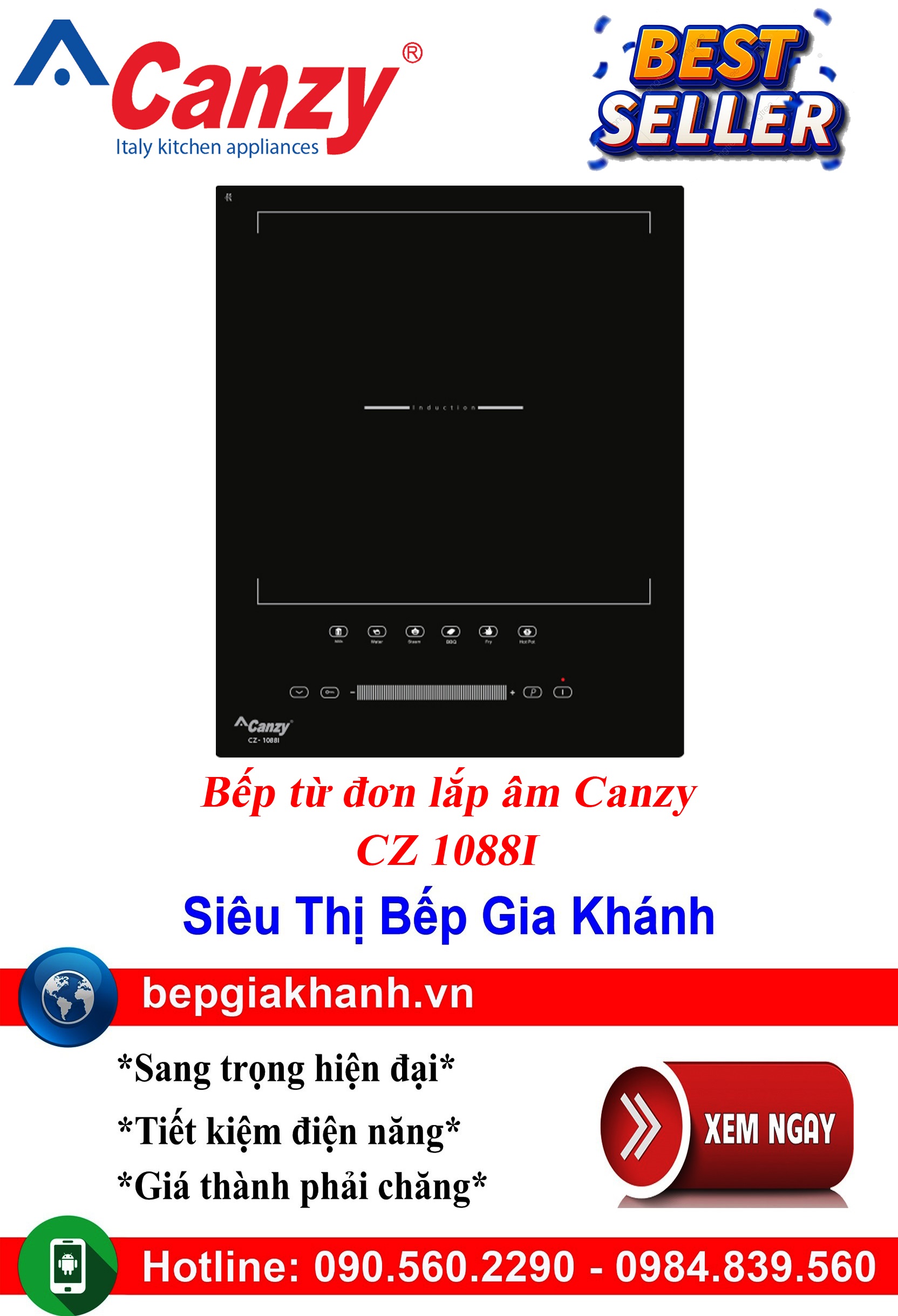 [HCM]Bếp từ đơn lắp âm Canzy CZ 1088I, bếp từ, bếp điện từ, bếp từ đôi, bếp điện từ đôi, bếp từ giá rẻ, bếp điện từ giá rẻ, bếp từ đơn, bep tu don, bep tu