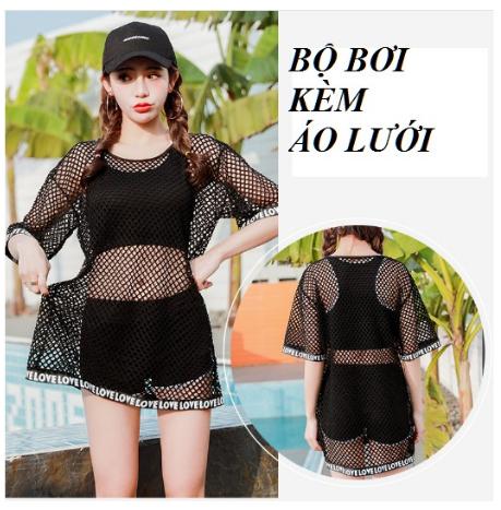 Bộ đồ bơi,tập gym nữ bikini đi biển kèm áo lưới