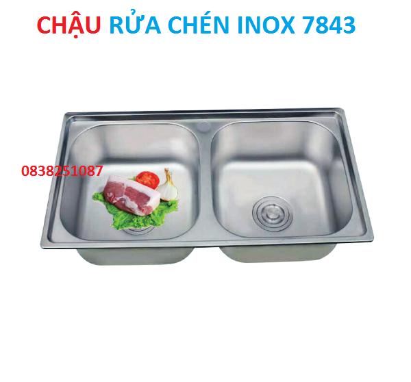 Chậu rửa bát inox 2 hố 78x43x23mm