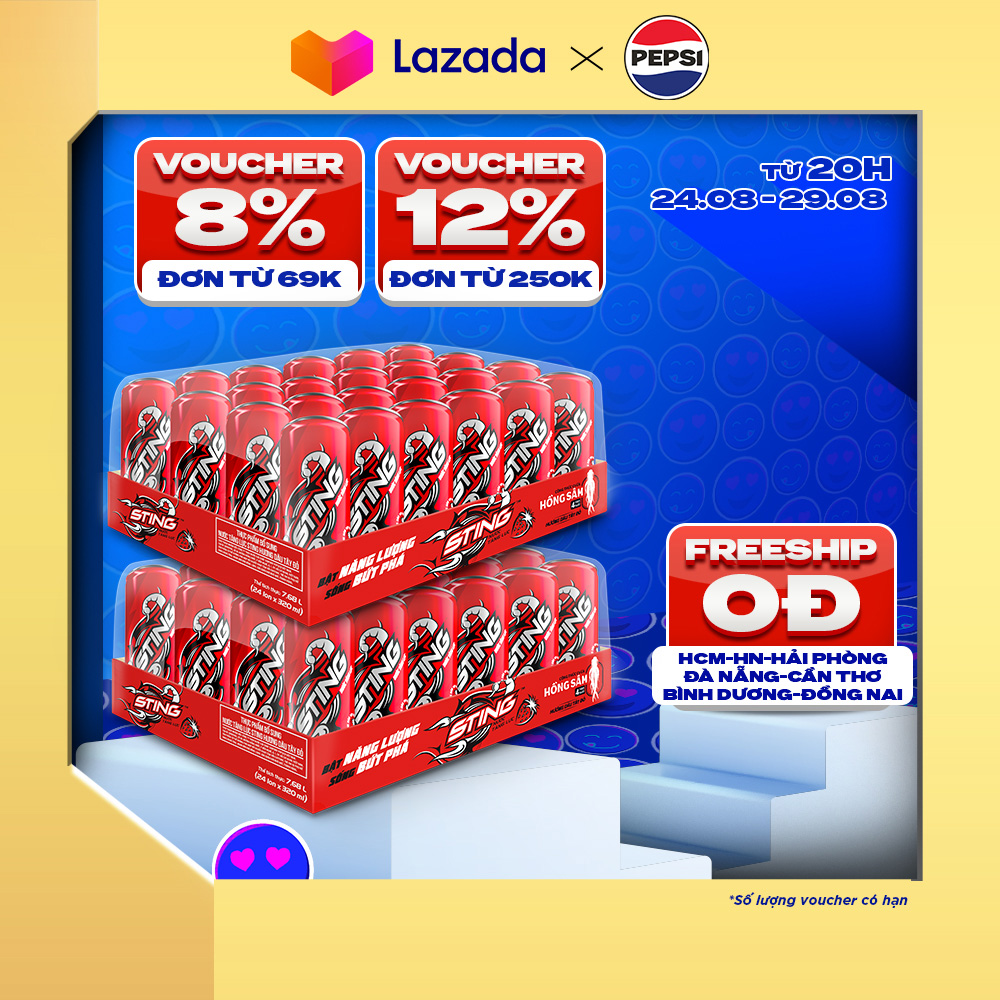 Combo 2 thùng 24 lon nước tăng lực sting dâu
