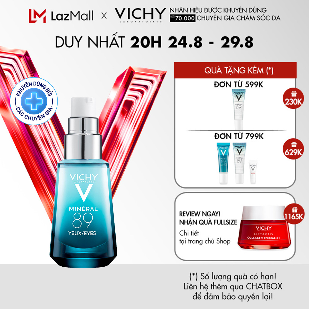 DƯỠNG CHẤT GIÀU KHOÁNG CHẤTCHO VÙNG DA QUANH MẮTGIÚP DƯỠNG ẨM, GIẢM QUẦNG THÂM VÀ BỌNG MẮT VICHY MINERAL 89 PREPARING EYE FORTIER