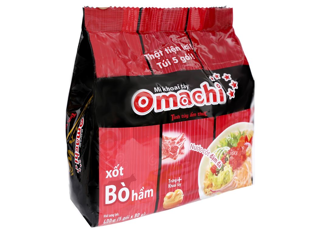 Lốc 5 gói mì khoai tây Omachi xốt bò hầm 80g