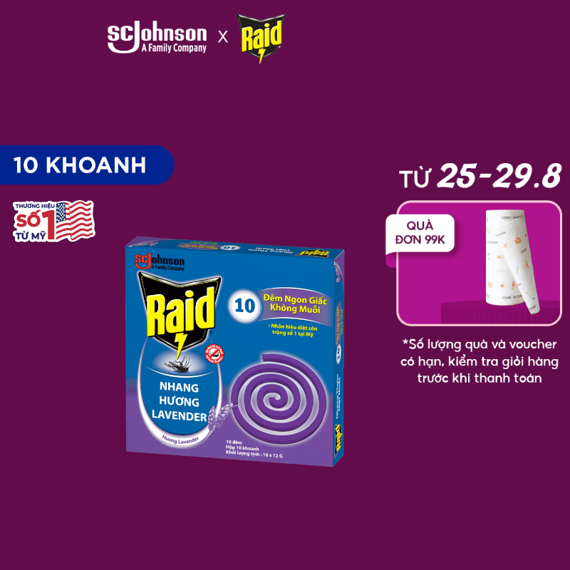 RAID Nhang diệt muỗi hương Lavender 10 Khoanh