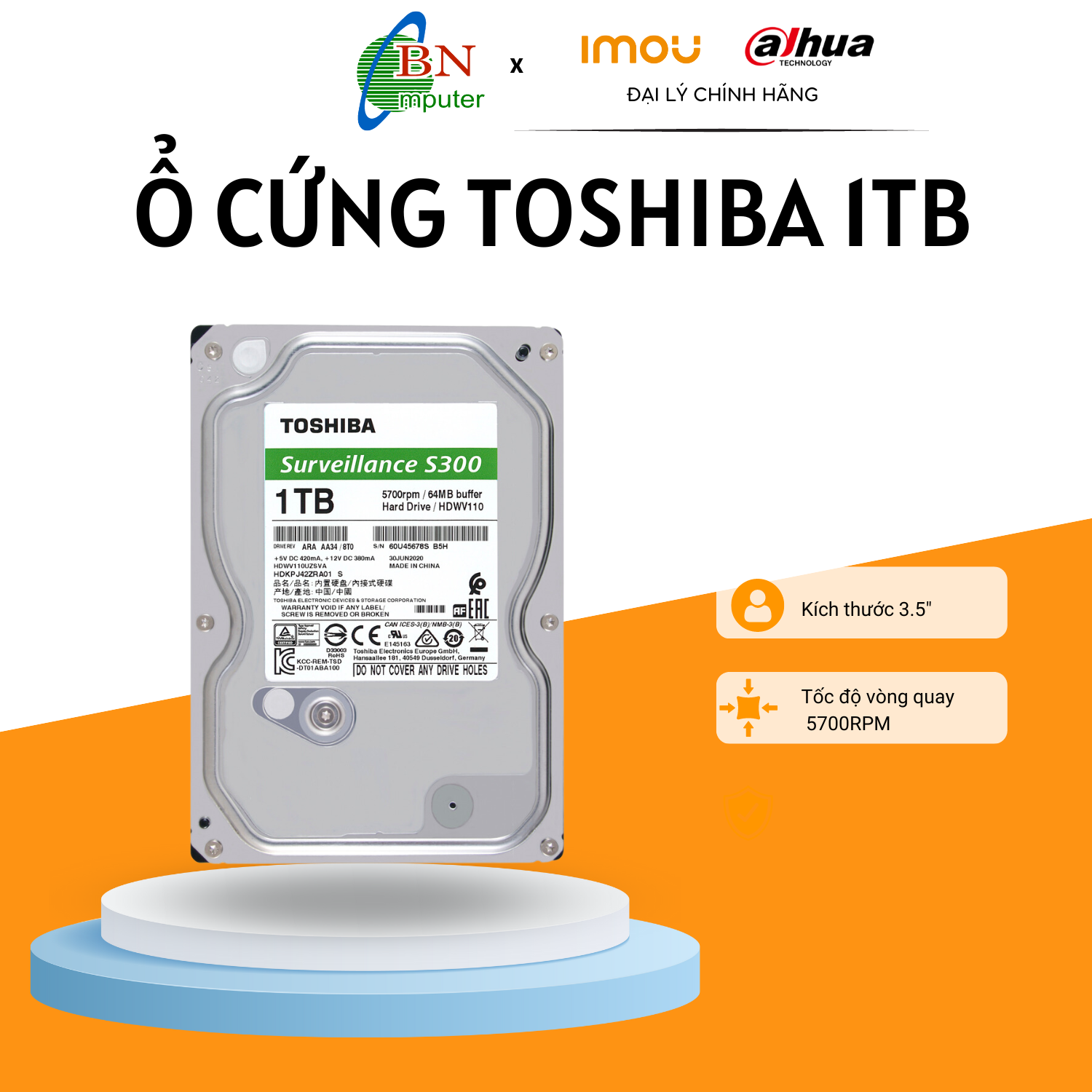 Ổ cứng HDD Toshiba 1TB AV hàng chuyên dụng dành cho camera, ổ cứng camera bảo hành 36 tháng