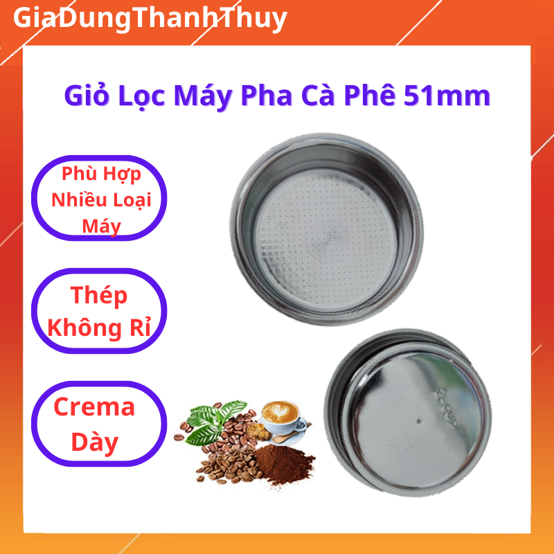 Giỏ lọc 51mm, phin lọc 2 đáy 51mm thay thế cho các loại máy pha