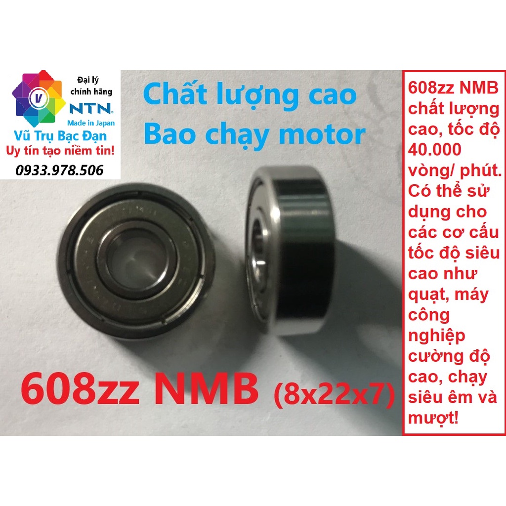 Vòng bi Bạc đạn 608zz NMB Nhật - Mỹ chất lượng cao tốc độ 40.000 vòng/ phút cho motor, máy công nghiệp