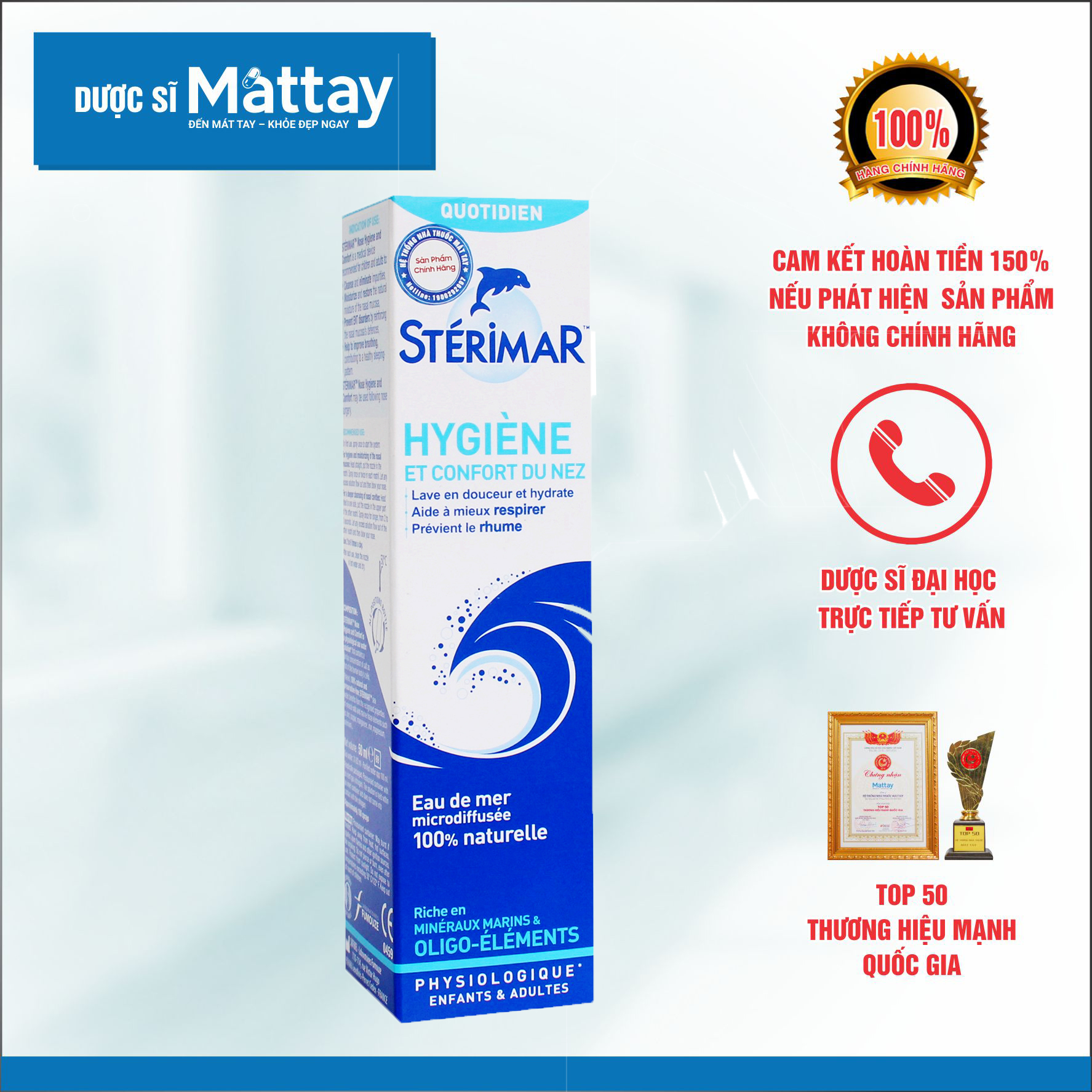 Sterimar Nose Hygiene And Comfort (Người lớn) Làm Sạch Mũi, Thông Mũi Chai 50ml