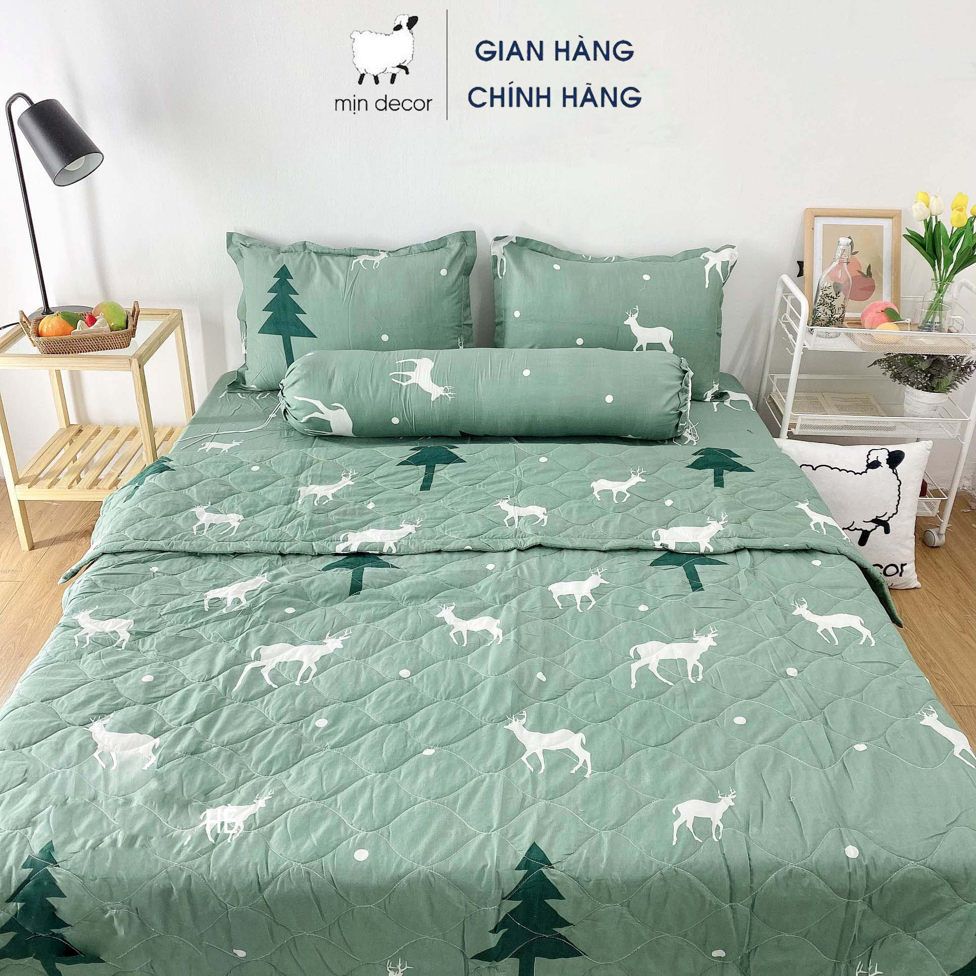 Bộ chăn ga gối Cotton 3D Mịn Decor - Bộ ga giường chăn trần bông mùa hè mềm mịn MIỄN PHÍ bo chun