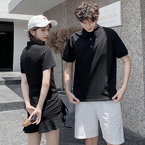 [HCM]Đầm thun đôi đen rút eo (02 áo nam nữ)