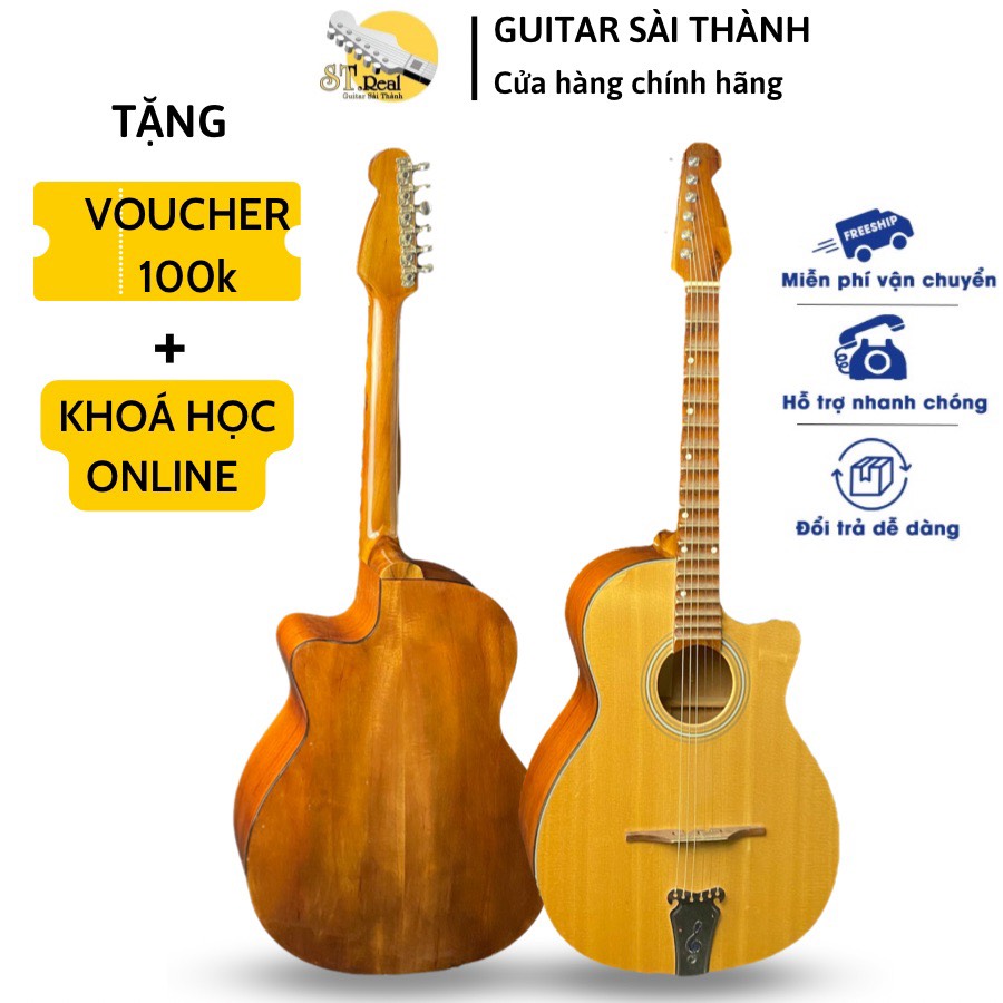 (Miễn Phí Ship) Đàn Ghita Vọng Cổ Phím Lõm Chính Hãng ST.Real Guitar Sài Thành Mã ST-VC02 Gỗ Hồng Đào Nguyên Tấm