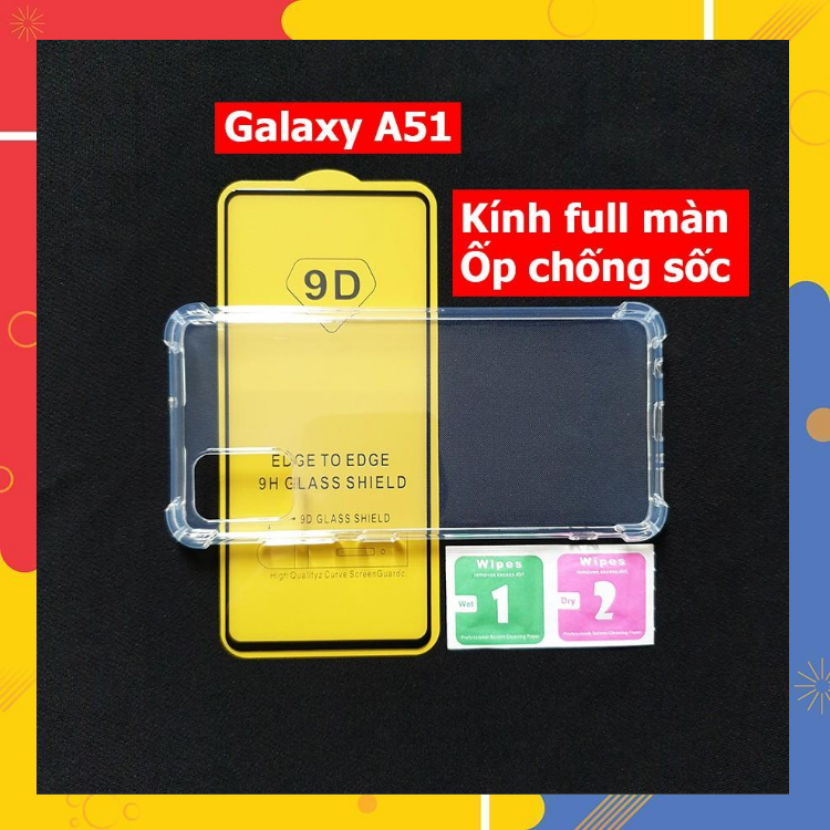 Combo kính cường lực Samsung A51 full màn hình - Ốp lưng chống sốc 4 Góc Cạnh