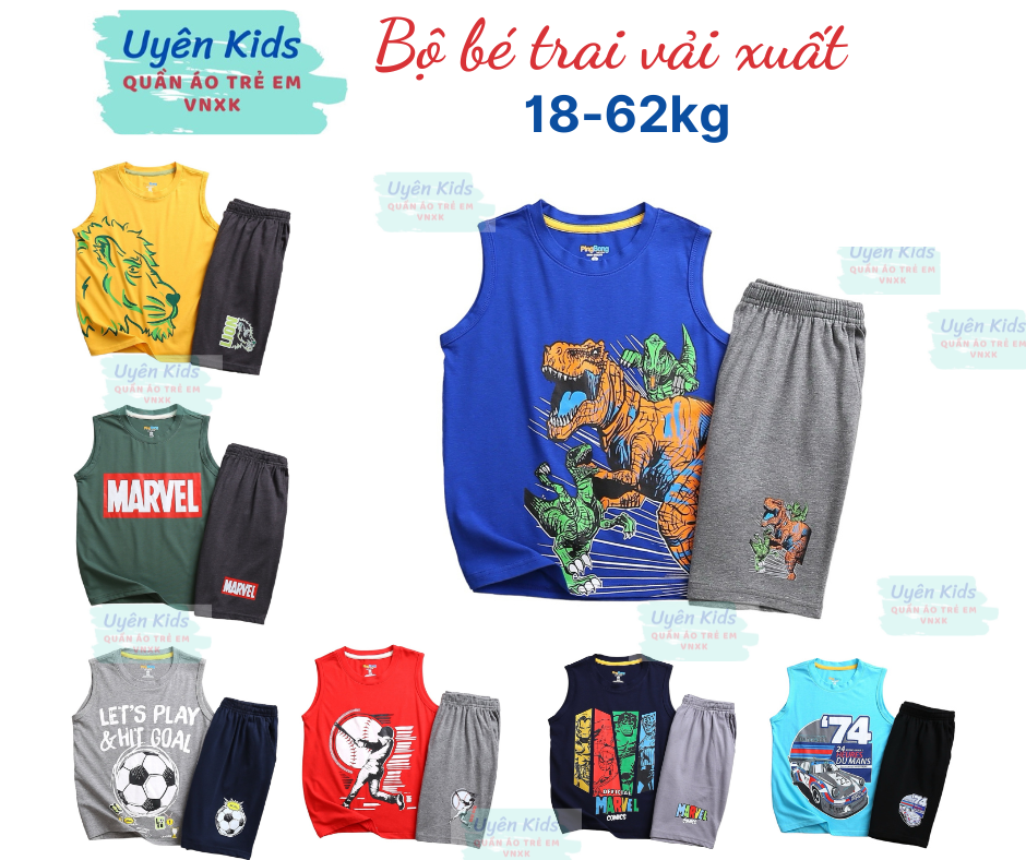 (HÌnh mới) Bộ đồ sát nách bé trai vài xuất mềm mỏng mát mẻ cho bé 18-62kg