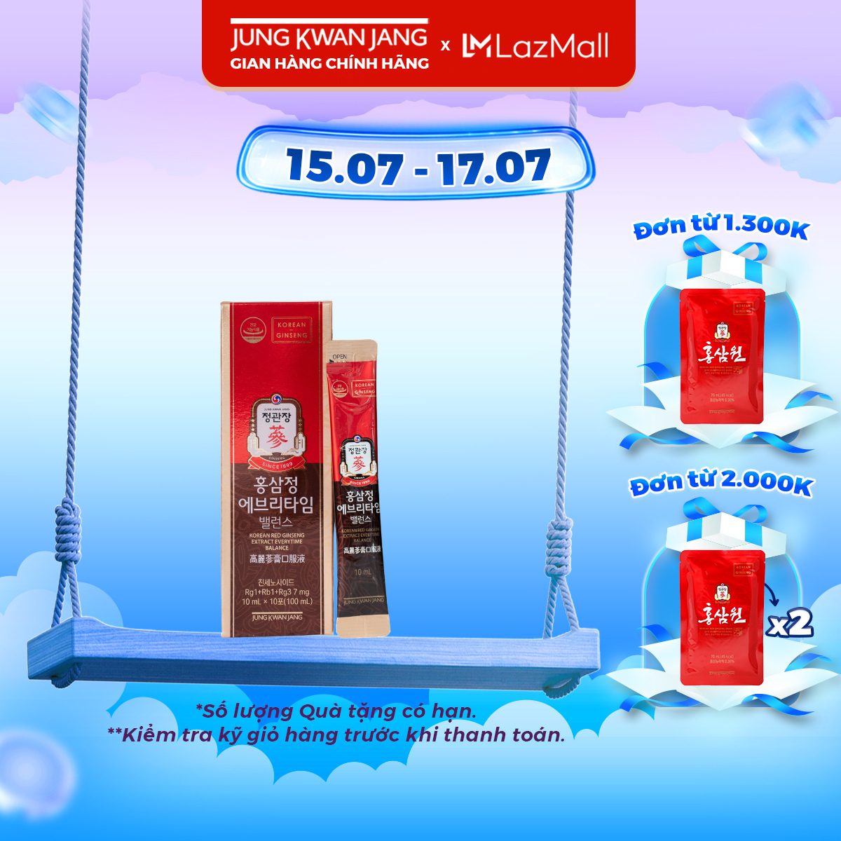 Hộp 10 Gói Tinh Chất Hồng Sâm Hàn Quốc Pha Sẵn KGC Jung Kwan Jang Everytime Balance (10ml x 10 gói)