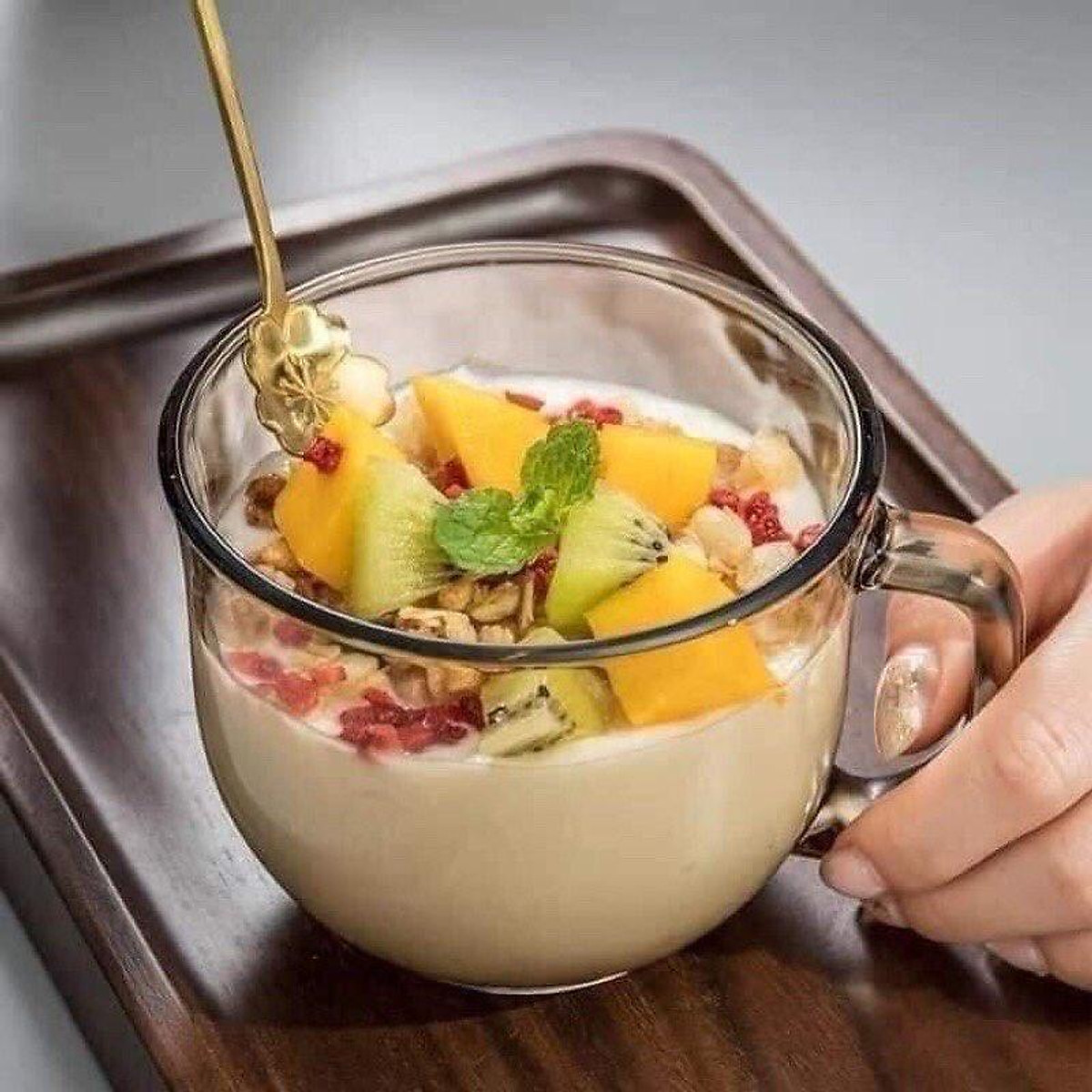 Ly thuỷ tinh hổ phách sang trọng, cốc thuỷ tinh chịu nhiệt