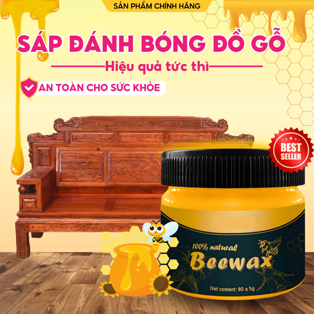P PMC Sáp Ong Đánh Bóng Đồ Gỗ Sàn Gỗ BEEWAX 80gr, Sáp Tự Nhiên Làm Mới Phục Hồi Màu Gỗ Bàn Ghế Tủ Cửa Gỗ