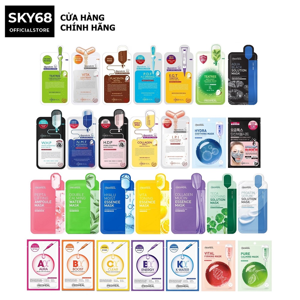 Combo 5 Mặt nạ giấy cấp ẩm, dưỡng trắng, làm dịu da, loại bỏ bã nhờn và cung cấp dưỡng chất cho da Mediheal Mask EX 25ml x 5