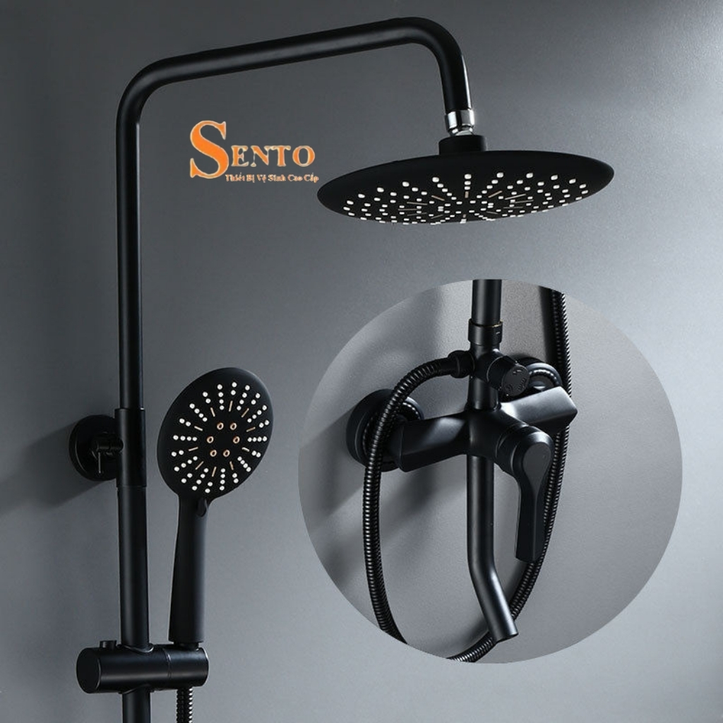 Sen tắm nóng lạnh ❤freeship❤ bộ sen tắm tăng áp sento chất liệu đồng đen nguyên khối - tặng kèm cuộn băng tan
