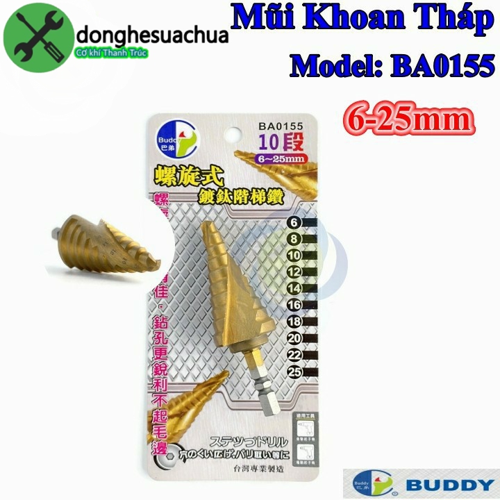 Mũi khoan tháp xoắn đuôi lục giác đài loan buddy ba0155 6-25mm