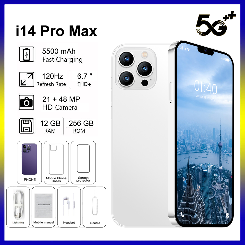 i14 Pro max Điện thoại di động chính hãng Máy ảnh HD mới 12GB RAM + 256GB ROM học trực tuyến tốt chơi game mượt miễn phí vận chuyển