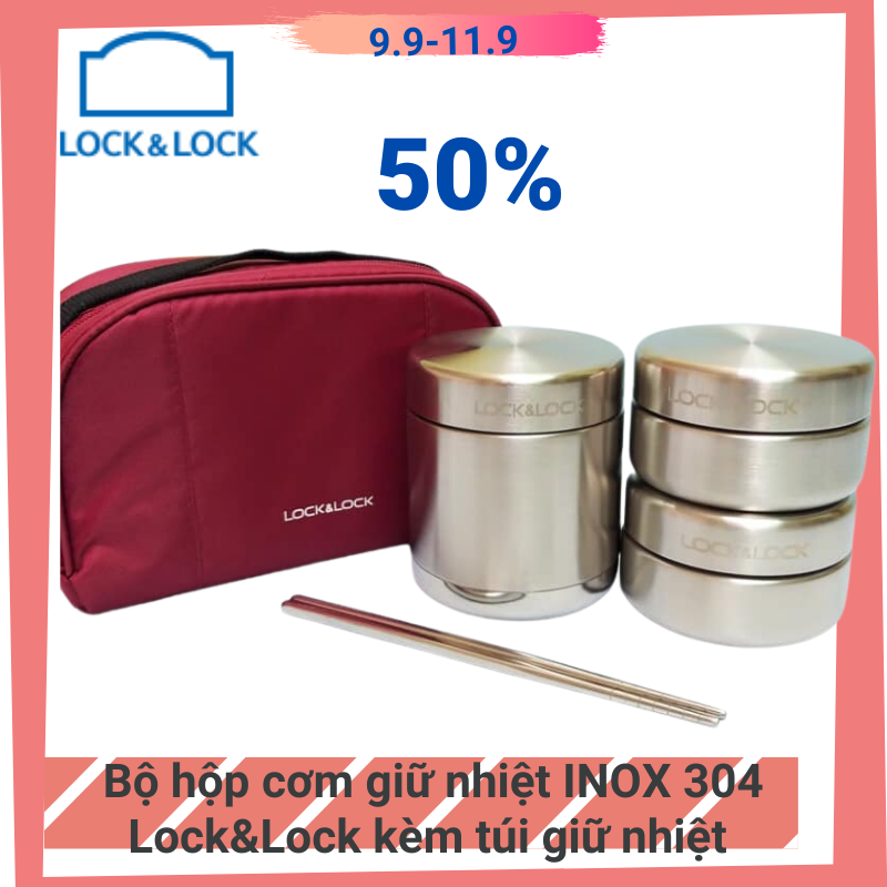 Hộp đựng  cơm giữ nhiệt inox 304 kèm đũa và túi giữ nhiệt Lock&Lock LHC8015