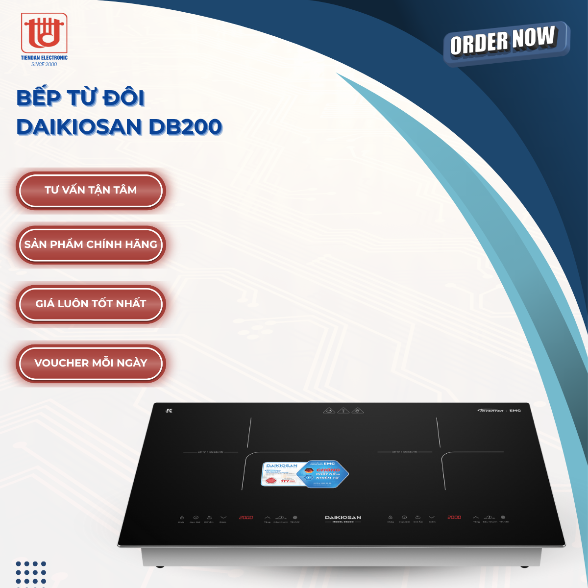 Daikiosan Bếp Từ Đôi DB200 - Công suất tổng 4000W