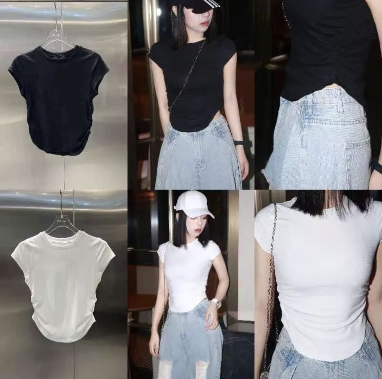 Áo thun babytee cổ tròn tay ngắn nhún áo croptop vải cotton A3195
