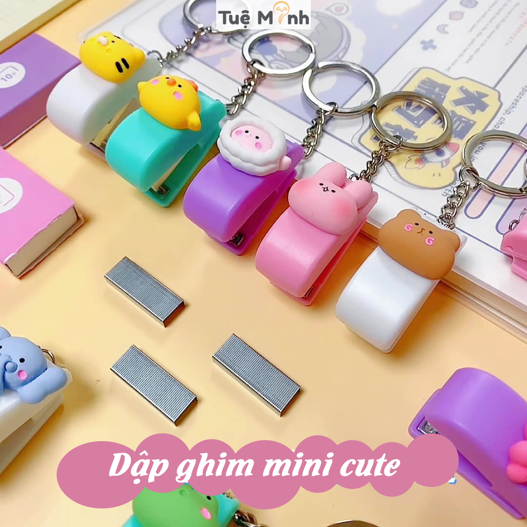Dập ghim mini động vật kiêm móc khóa, bấm ghim cute, đồ bấm kim giấy dễ thương