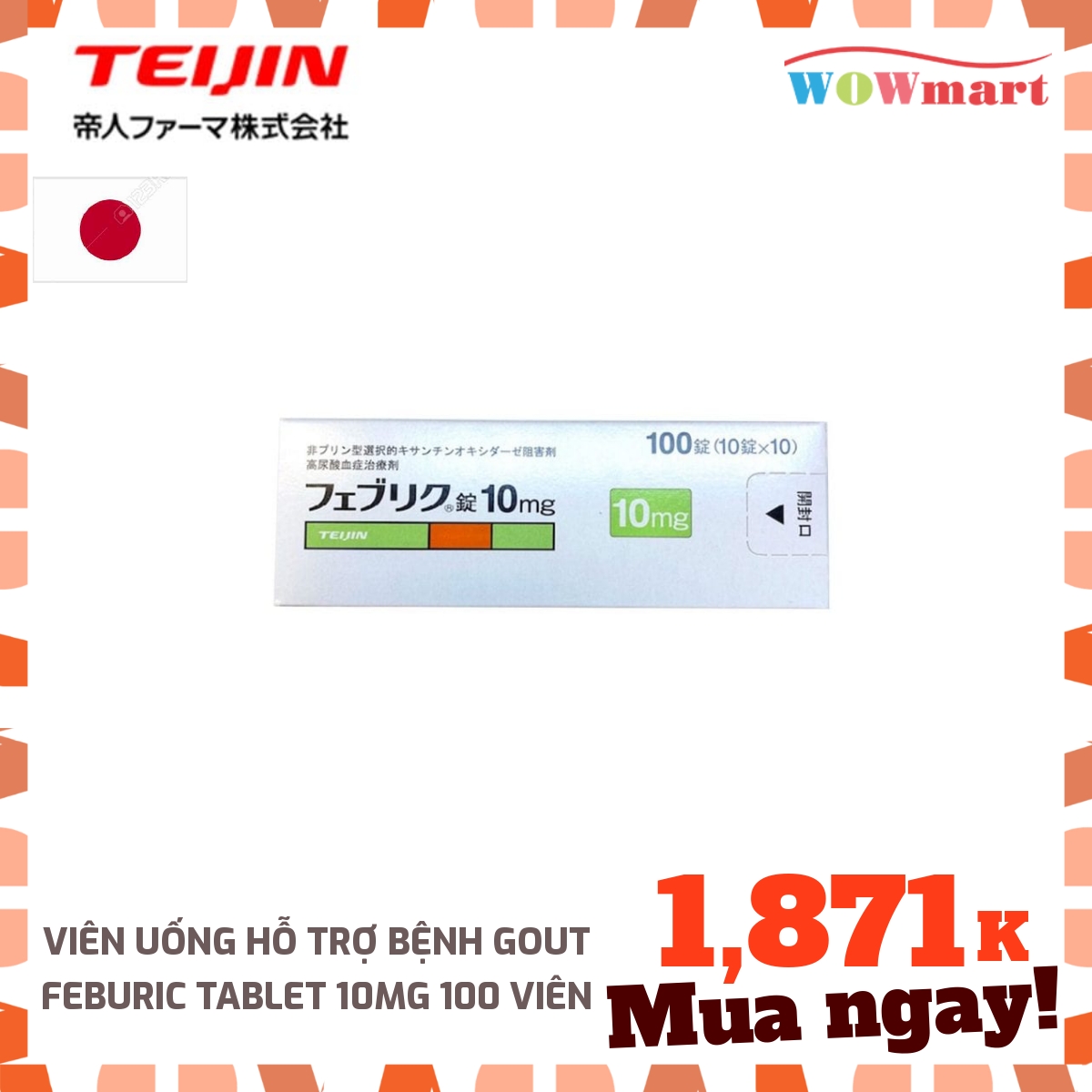 Viên uống hỗ trợ bệnh gout Feburic Tablet 10mg 100 viên -