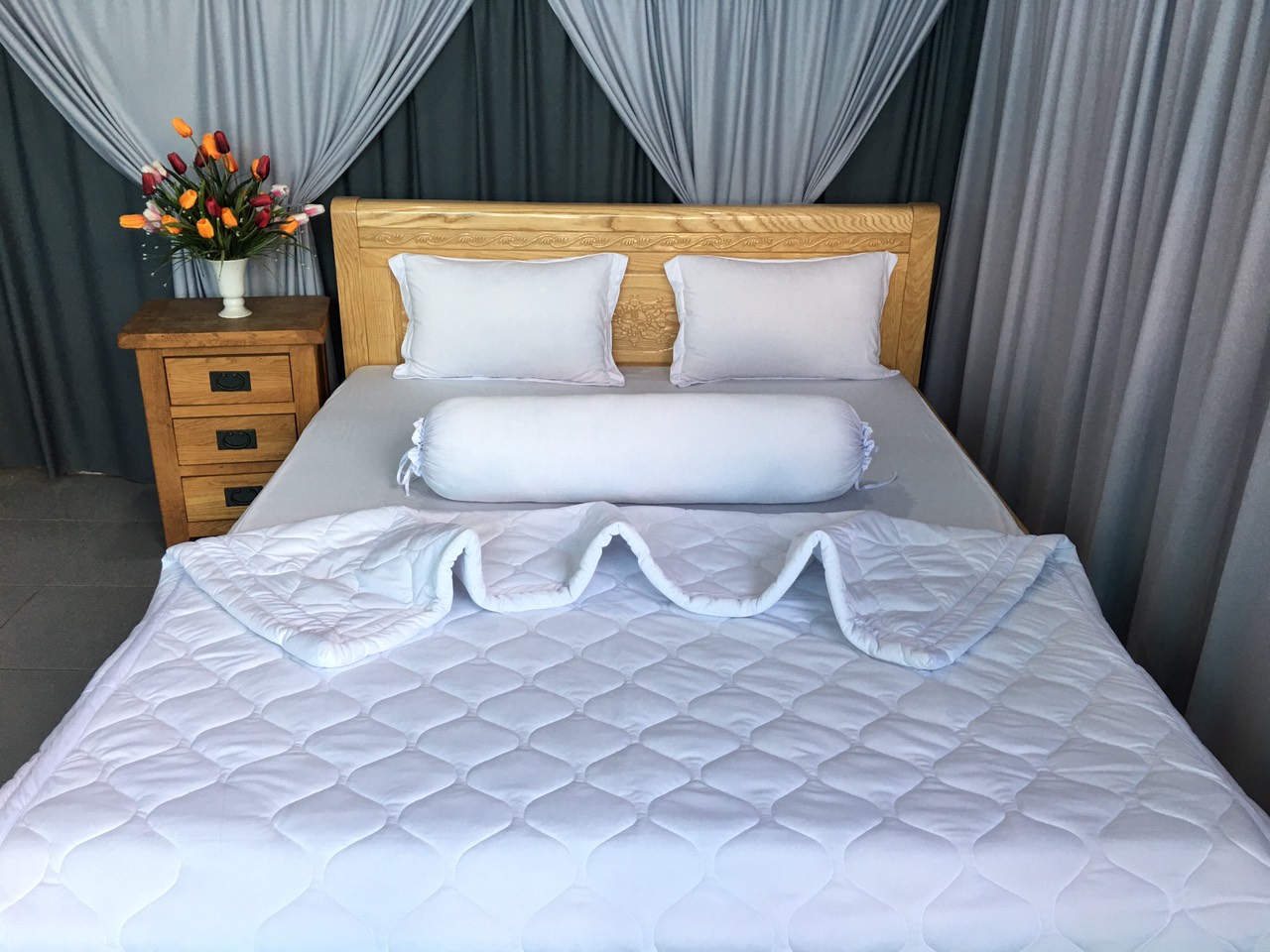 Bộ Ga Gối 4 Món Thun Lạnh Hàn Quốc Màu Trắng - Chăn Ga Gối Thun Lạnh Hàn Quốc