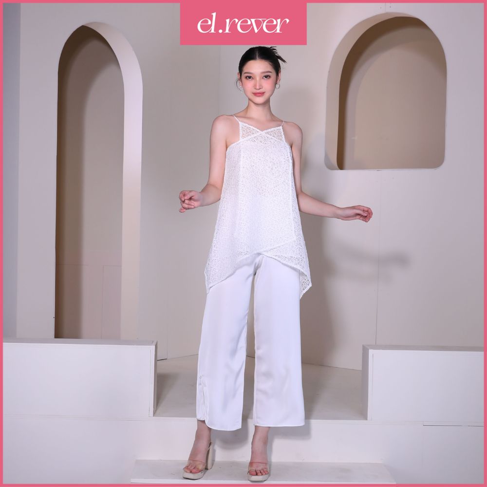 El.rêver - set áo 2 dây cách điệu và quần dài nữ thiết kế - màu trắng - 0322s22