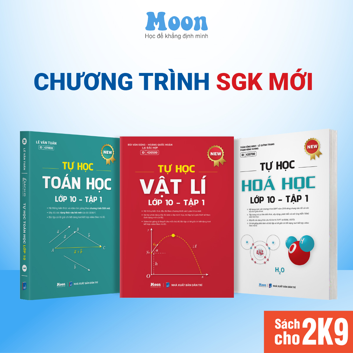 Sách ID MoonBook Tự Học Lớp 10 Chương Trình SGK Mới Học Môn Toán Lý Hoá Học Kì 1