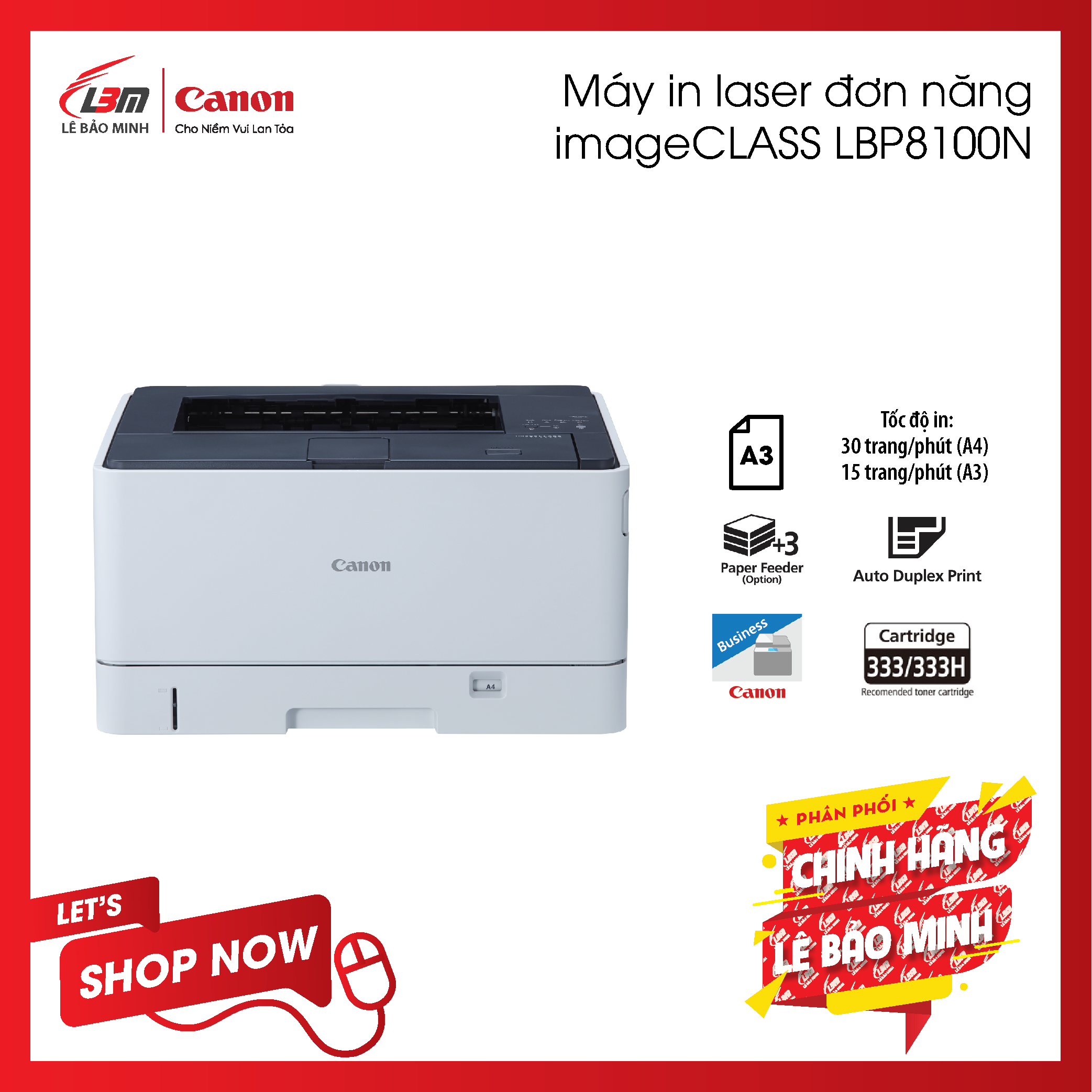 Máy in laser đơn năng canon lbp8100n - khổ a3 - hàng chính hãng lê bảo minh