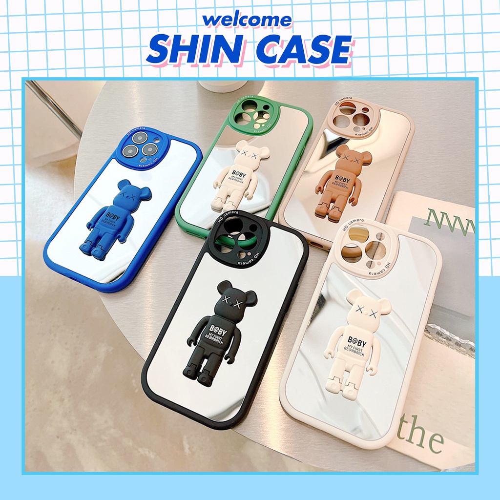 Ốp lưng iphone Bear gương 3D chống lưng cam tròn 6/6plus/6s/6splus/7/7plus/8/8plus/x/xr/xs/11/12/13/pro/max/plus/promax