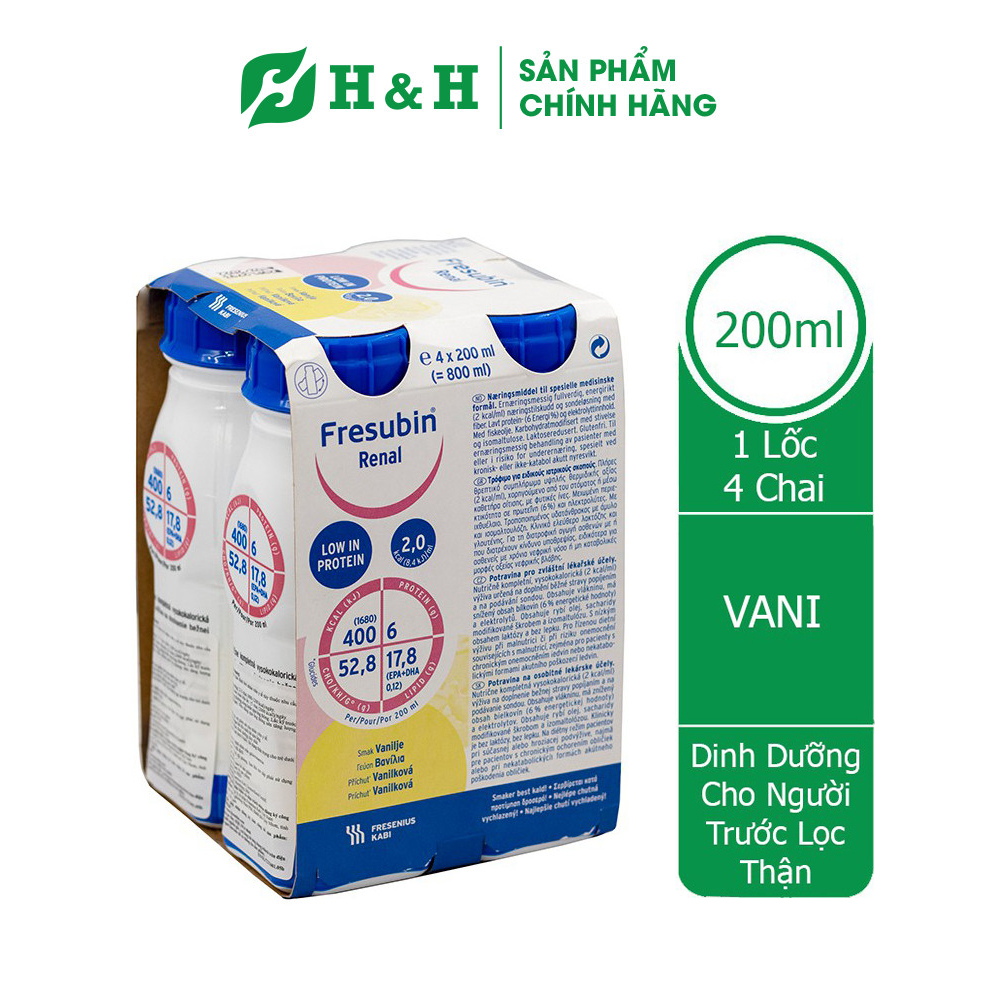 Sữa Fresubin Renal Drink hương Vanilla (4 chai x 200ml) - Dinh dưỡng tối ưu cho người suy thận trước lọc thận