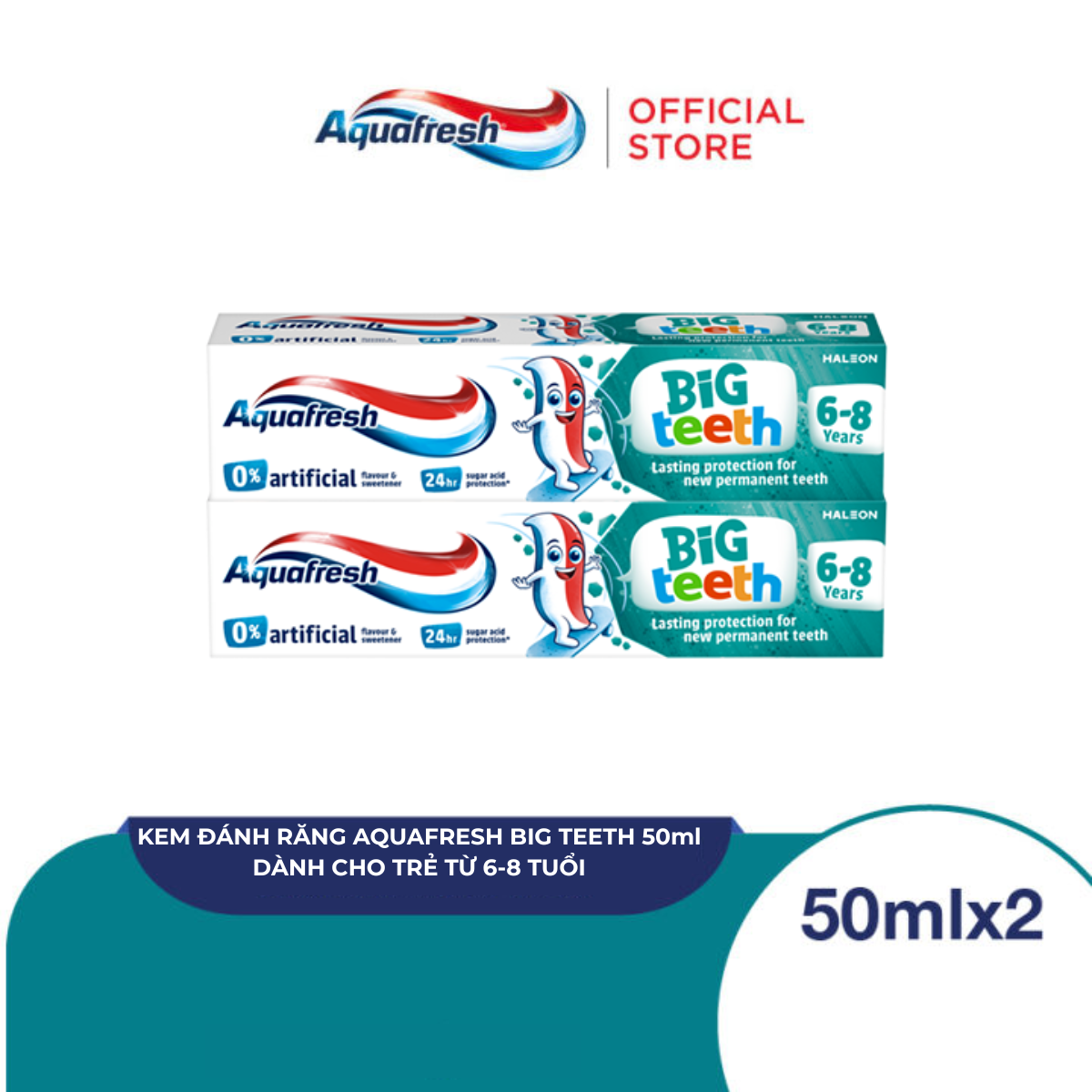 Bộ 2 Kem đánh răng Aquafresh Big Teeth 50ml - Dành cho trẻ từ 6 - 8 tuổi
