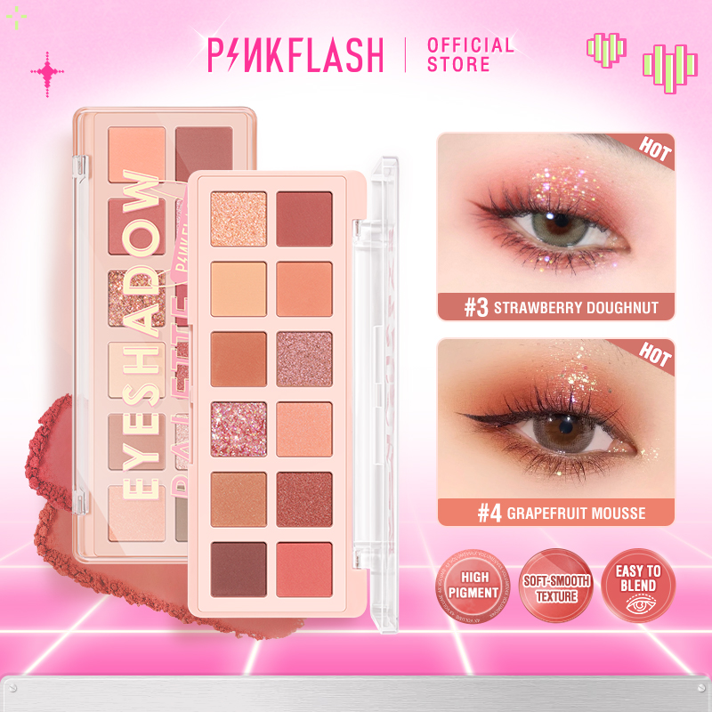 PINKFLASH #PinkDessert Bảng phấn mắt 12 màu Sắc tố cao Bột mịn và mịn Không thấm nước lâu dài