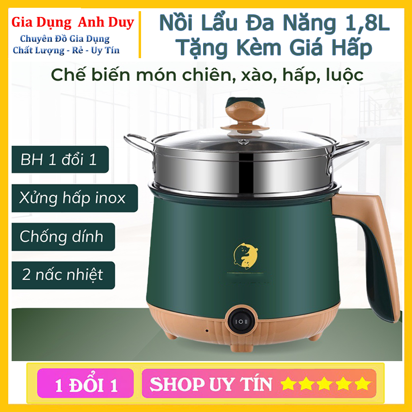 Nồi Lẩu Mini Đa Năng Ca Nấu Mì SHanban  18cm 2 Nấc Nhiệt Kèm Giá Hấp Đế Chống Dính Chiên Xào Hấp Luộc Ăn Lẩu Tiện Dụng Bảo Hành 12 Tháng