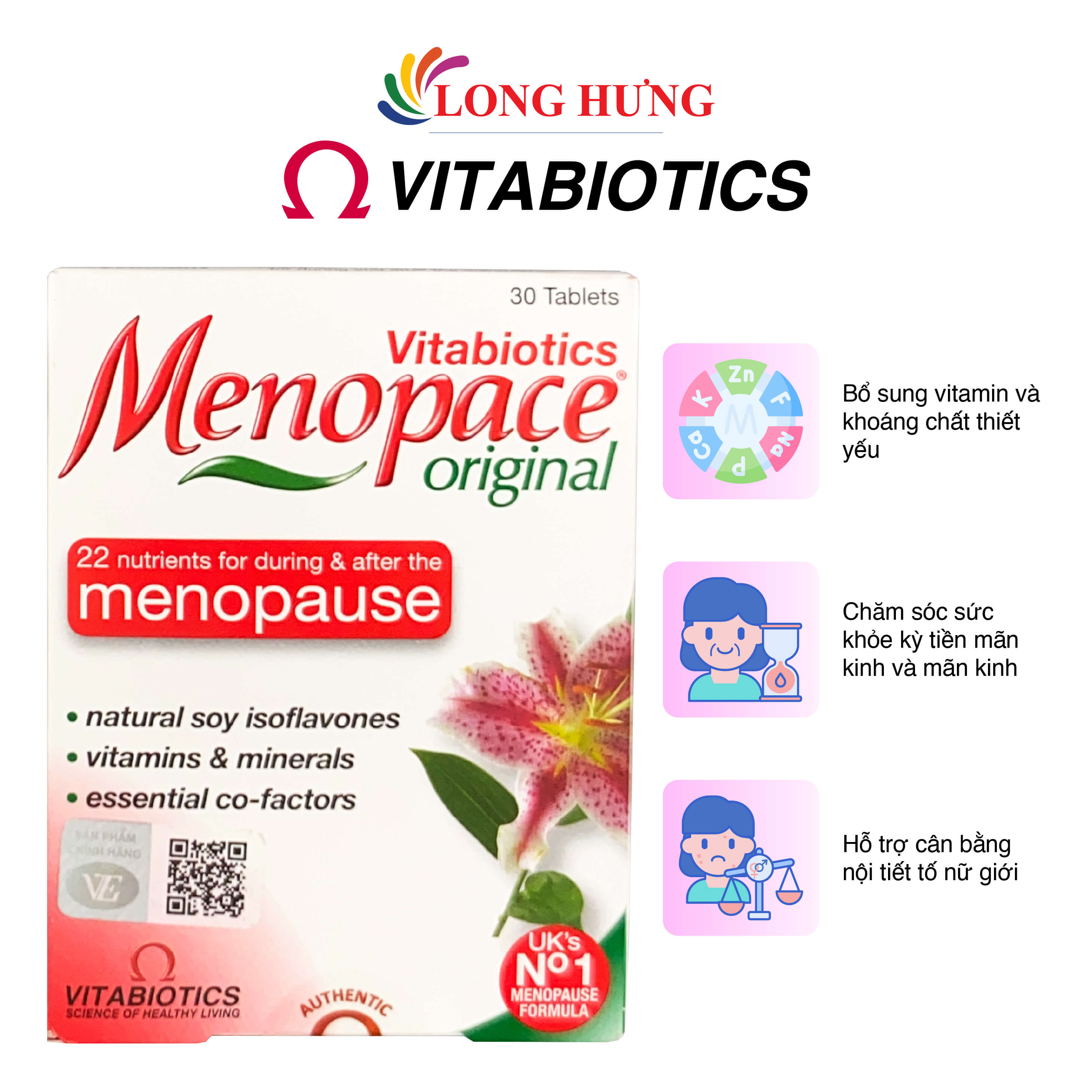 Viên uống Vitabiotics Menopace Original hỗ trợ cân bằng nội tiết nữ 30 viên