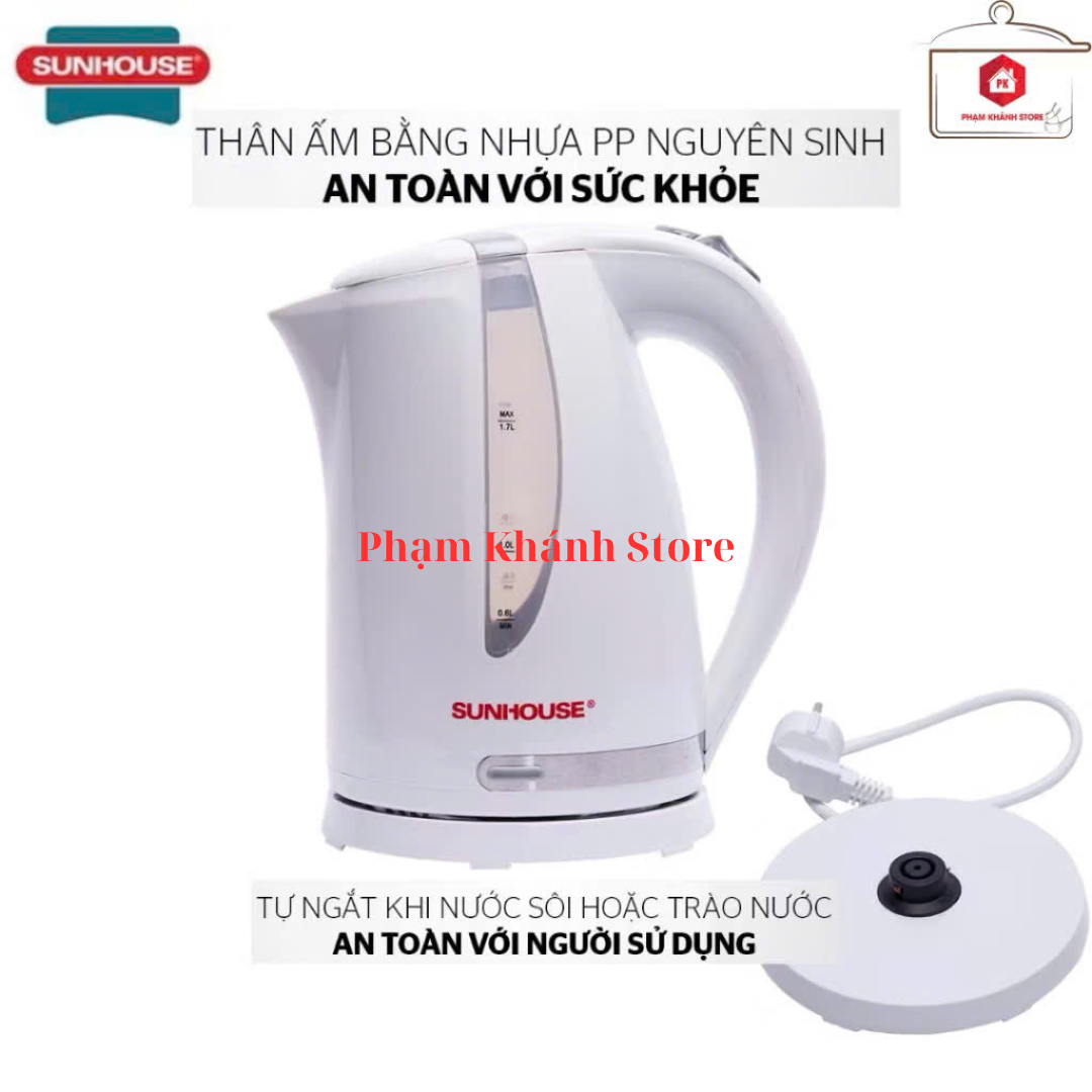 Ấm siêu tốc nhựa sunhouse shd1300 trắng hàng chính hãng
