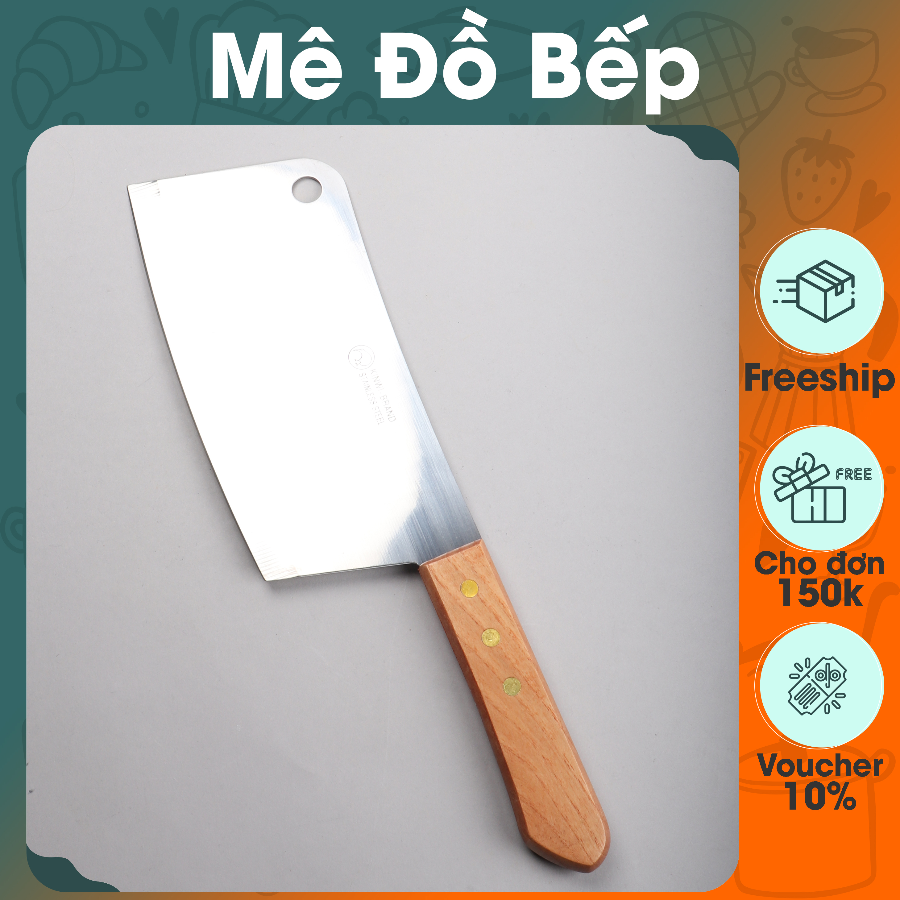 Dao đại chặt xương inox Bam House cán gỗ siêu bén cao cấp DDBT03 - Gia dụng bếp