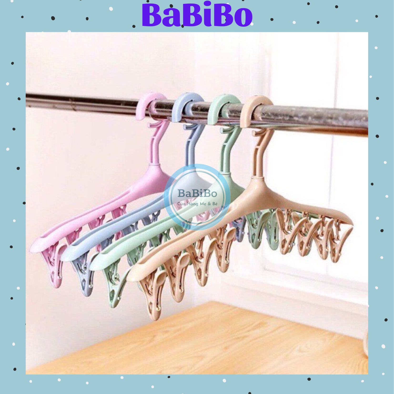 Móc phơi quần áo 8 kẹp xuất Nhật đa năng tiện dụng - Babibo
