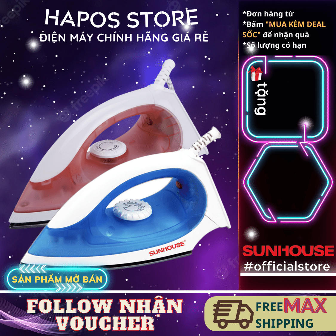 Bàn là khô Sunhouse SHD1072 bàn ủi trượt êm trên mọi chất liệu cám biến nhiệt an toàn - HAPOS
