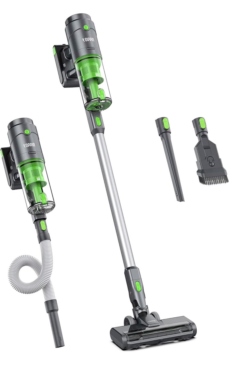 Máy hút bụi cầm tay không dây TOPPIN  lực hút mạnh 24kPa, thời gian chạy 40 phút, 8 trong 1 với pin có thể tháo rời, động cơ không chổi than 350W thương hiệu Mỹ trên Ebay