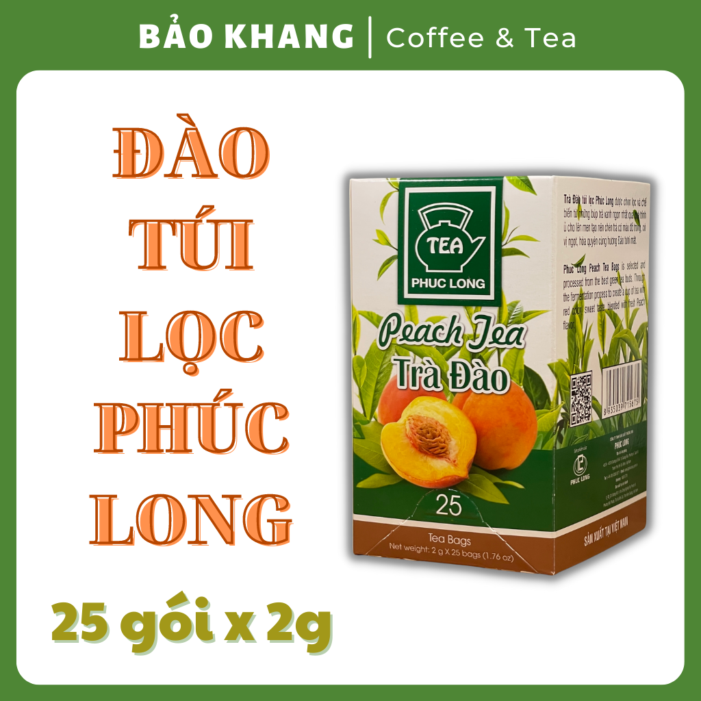 Trà đào túi lọc phúc long 25 gói x 2g - bảo khang coffee & tea