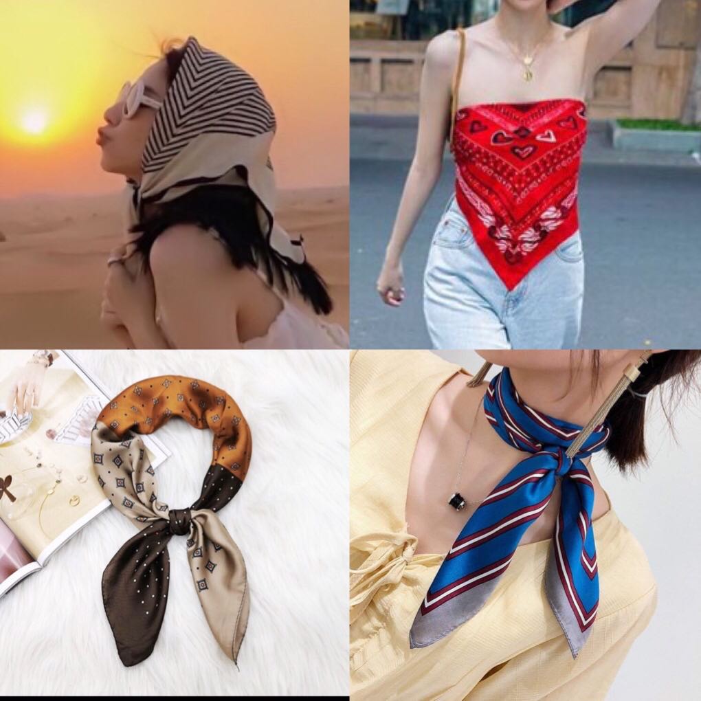 Khăn Bandana khổ vuông 70x70cm làm áo yếm, quàng đầu, tạo kiểu - Khăn lụa vuông