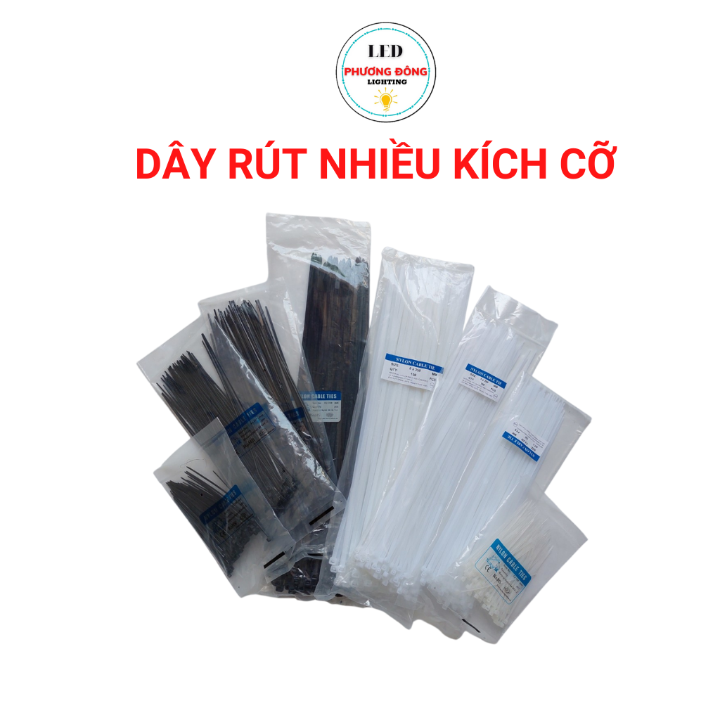 Dây rút nhựa, dây thít nhựa trắng, đen từ 1 tấc đến 3,5 tấc 10cm đến 30cm