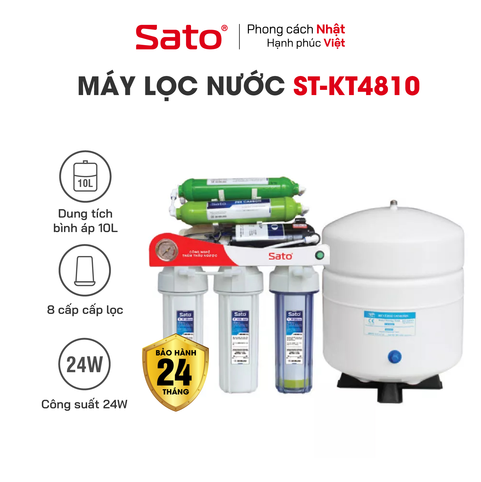 Máy lọc nước 10 cấp lọc không vỏ sato kt4810