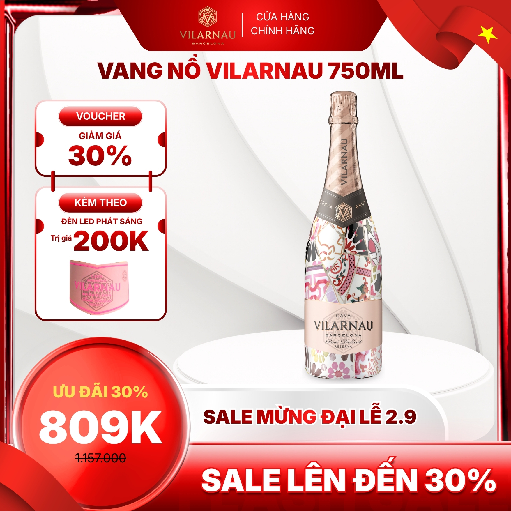 Rượu vang nổ VILARNAU Rosé Delicat Nồng Độ Alc 12% 750ml [Cava - Barcelona ] Trencadís Edition